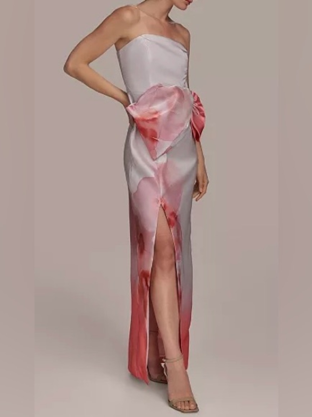 NWT New Designer Donna Karen New York Strapless Shimmer Pink Floral Gown Dress 2